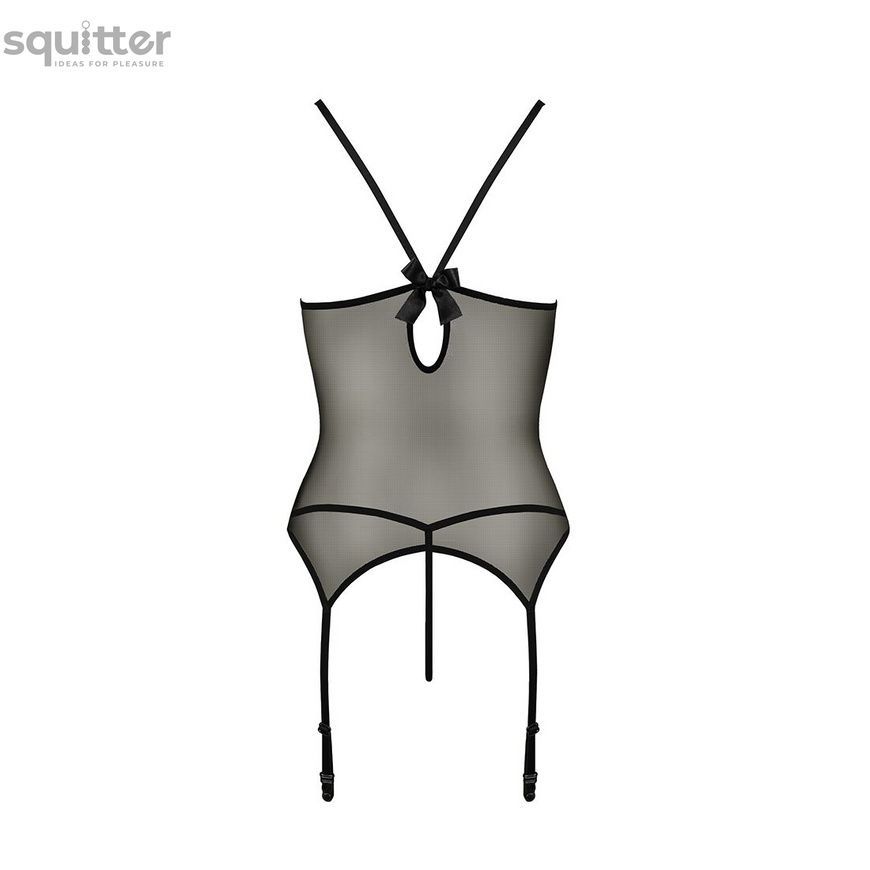 Корсет з пажами Passion MELANIA CORSET XXL/XXXL, black, трусики, напівпрозорий EL16309 - онлайн-сексшоп Сквітер
