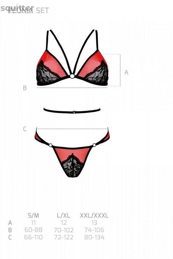 Комплект білизни Passion PEONIA SET XXL/XXXL red, бра, трусики SO8468 - онлайн-сексшоп Сквітер