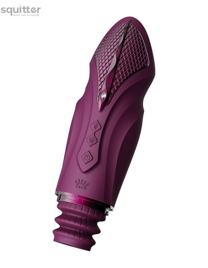 Компактна смарт секс-машина Zalo &ndash; Sesh Velvet Purple, 2 насадки, пульт ДК, кристал Swarovski SO9555 - онлайн-сексшоп Сквітер