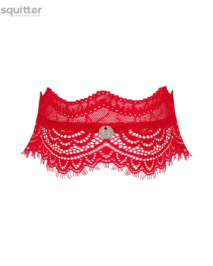 Широкий кружевной чокер Obsessive Bergamore choker, red SO7686 фото