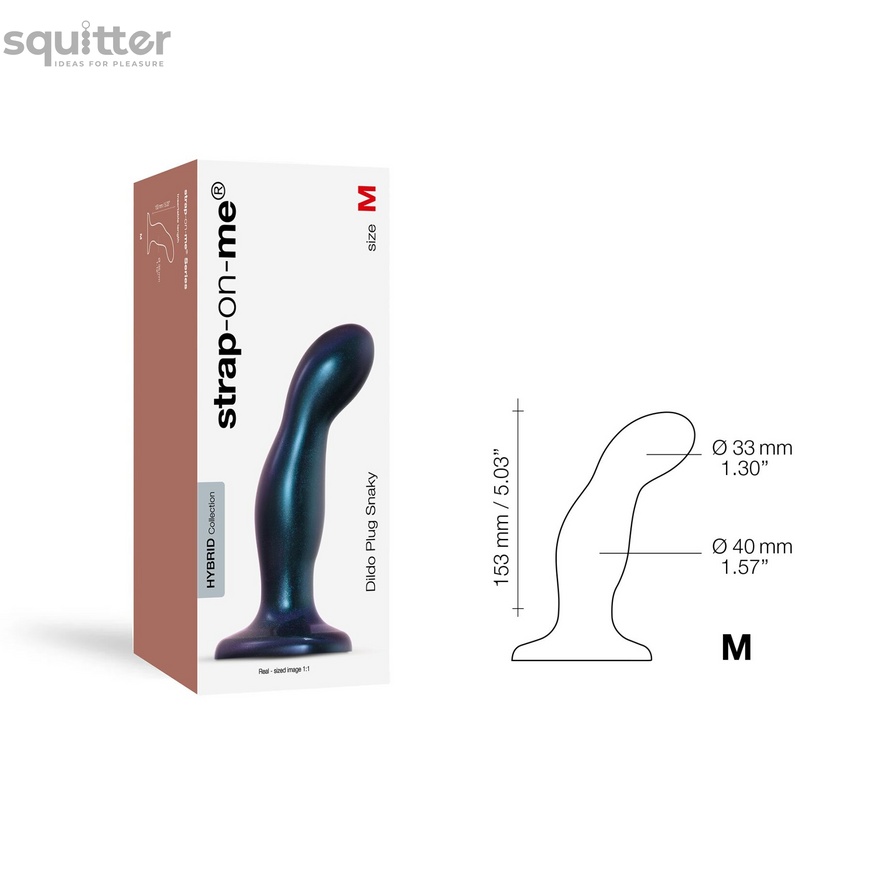 Дилдо Strap-On-Me DILDO PLUG SNAKY METALLIC BLUE, размер M, диаметр 4 см, вводимая длина 15,3 см SO6825 фото