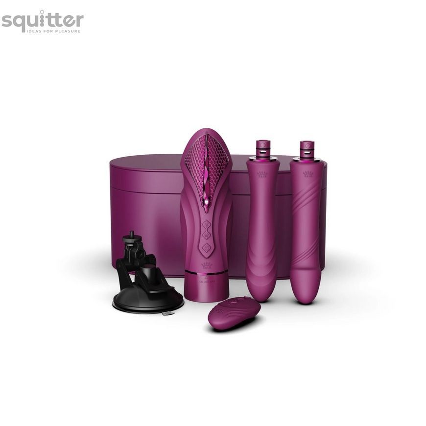 Компактна смарт секс-машина Zalo &ndash; Sesh Velvet Purple, 2 насадки, пульт ДК, кристал Swarovski SO9555 - онлайн-сексшоп Сквітер