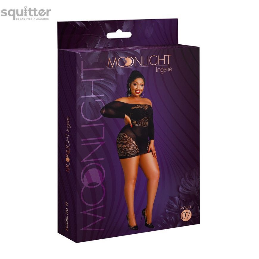 Сукня-бодістокінг Moonlight Plus Model 07 XL-XXXL Black, довгий рукав SO8198 - онлайн-сексшоп Сквітер