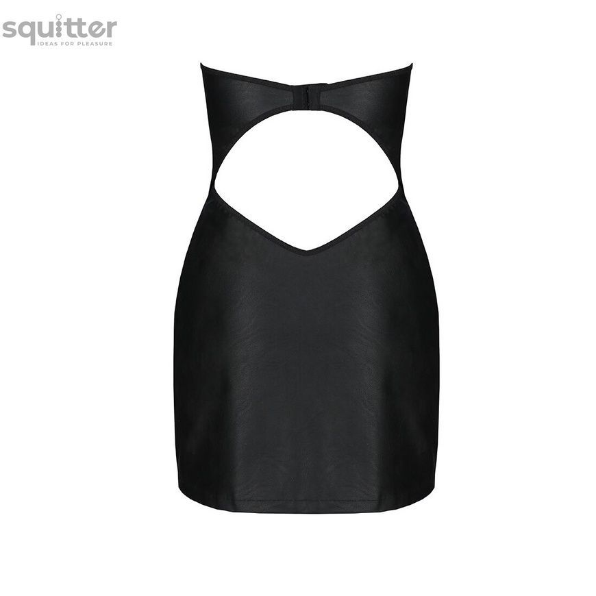 Мінісукня з екошкіри Passion CELINE CHEMISE XXL/XXXL, black, шнурівка, трусики в комплекті SO6408 - онлайн-сексшоп Сквітер