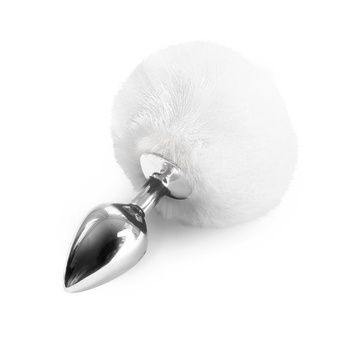 Металева анальна пробка М Art of Sex - Metal Butt plug Rabbit Tail White, діаметр 3,4 см SO6962 - онлайн-сексшоп Сквітер