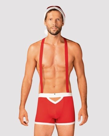 Мужской эротический костюм Санта-Клауса Obsessive Mr Claus L/XL, боксеры на подтяжках, шапочка с пом SO7295 - онлайн-сексшоп Сквитер