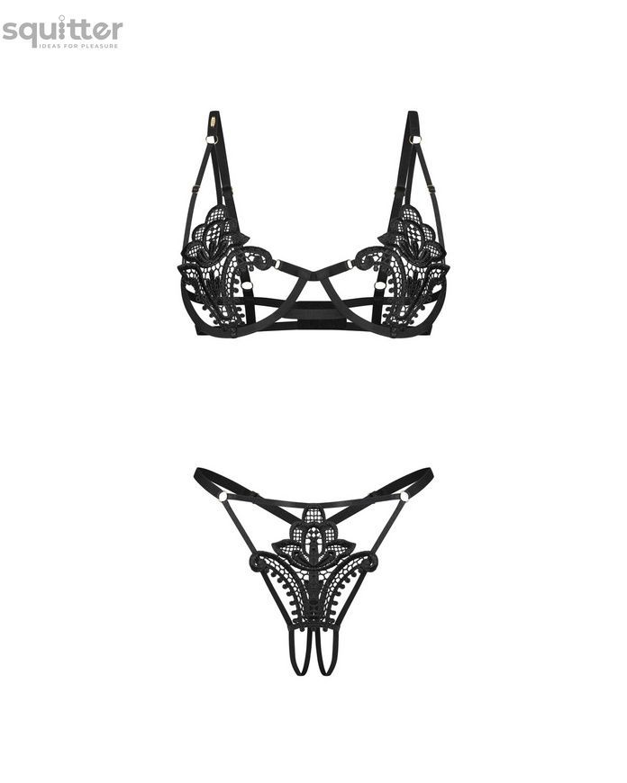 Комплект Obsessive Luise Sublim Black 2-pcs crotchless set 2XL/3XL SX5084 - онлайн-сексшоп Сквітер
