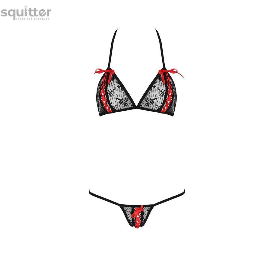 Комплект белья MELISSA BIKINI black S/M - Passion: лиф со шнуровкой и трусики стринги EL15902 - онлайн-сексшоп Сквитер