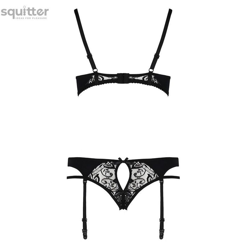Комплект белья PAULINE SET black L/XL Passion: стрэпы: лиф, стринги и пояс для чулок EL15804 - онлайн-сексшоп Сквитер