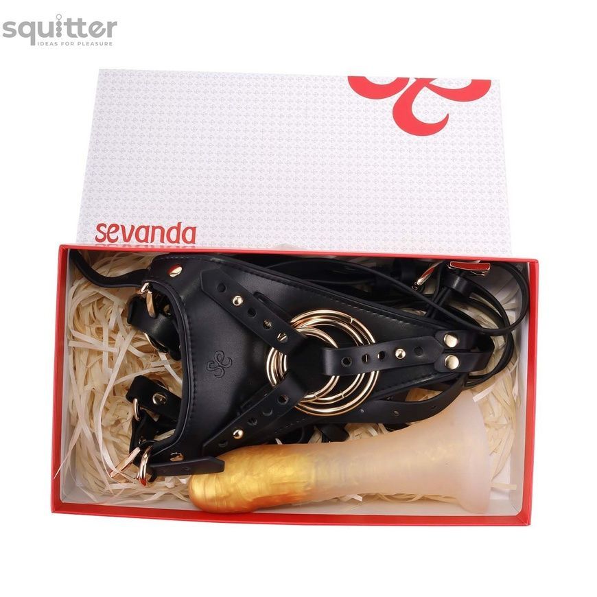 Страпон LOCKINK SEVANDA Queen Sheba Strapon Golden Dildo, регульовані кріплення, силіконовий дилдо SX0874 - онлайн-сексшоп Сквітер