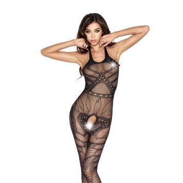 Бодістокінг Passion BS037 black, комбінезон, відкрита спина, халтер PBS037B - онлайн-сексшоп Сквітер