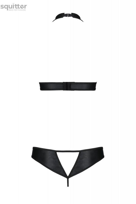 Комплект из экокожи Passion Malwia Set with Open Bra 6XL/7XL black, топ и трусики с люверсами SO7101 - онлайн-сексшоп Сквитер