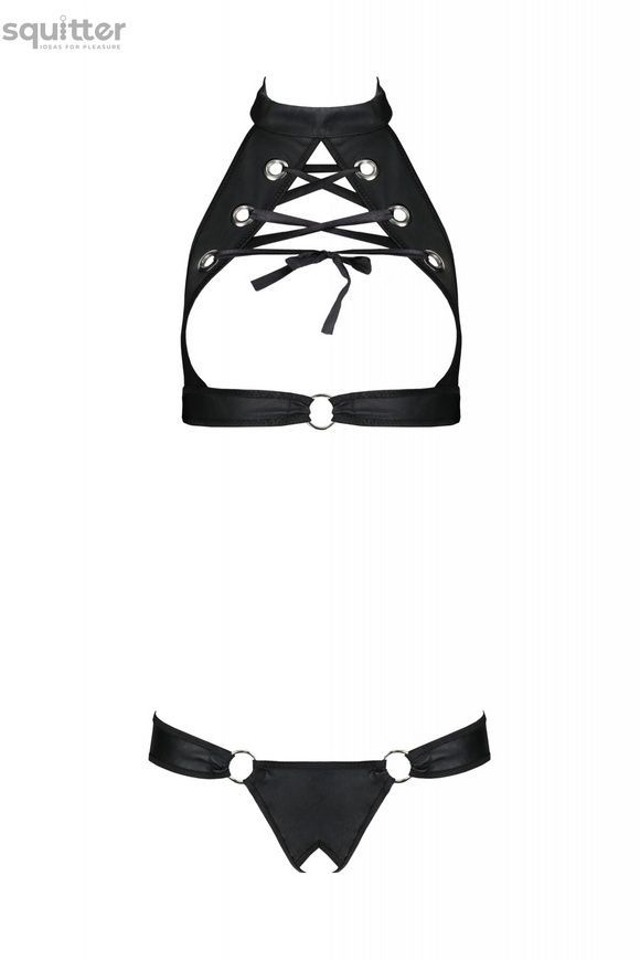 Комплект из экокожи Passion Malwia Set with Open Bra 6XL/7XL black, топ и трусики с люверсами SO7101 - онлайн-сексшоп Сквитер