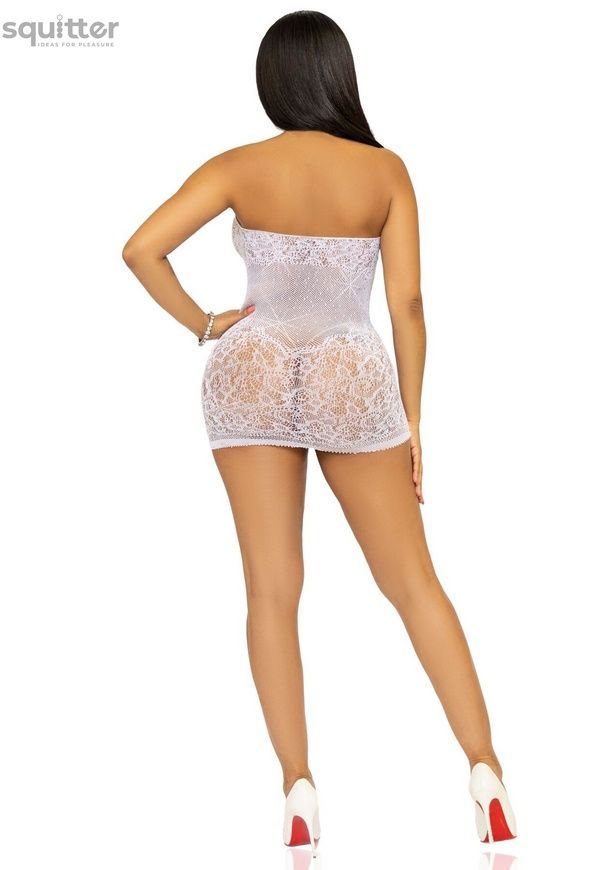 Сукня-сітка зі стразами Leg Avenue Rhinestone halter mini dress White, відкрита спина, one size SO7957 - онлайн-сексшоп Сквітер