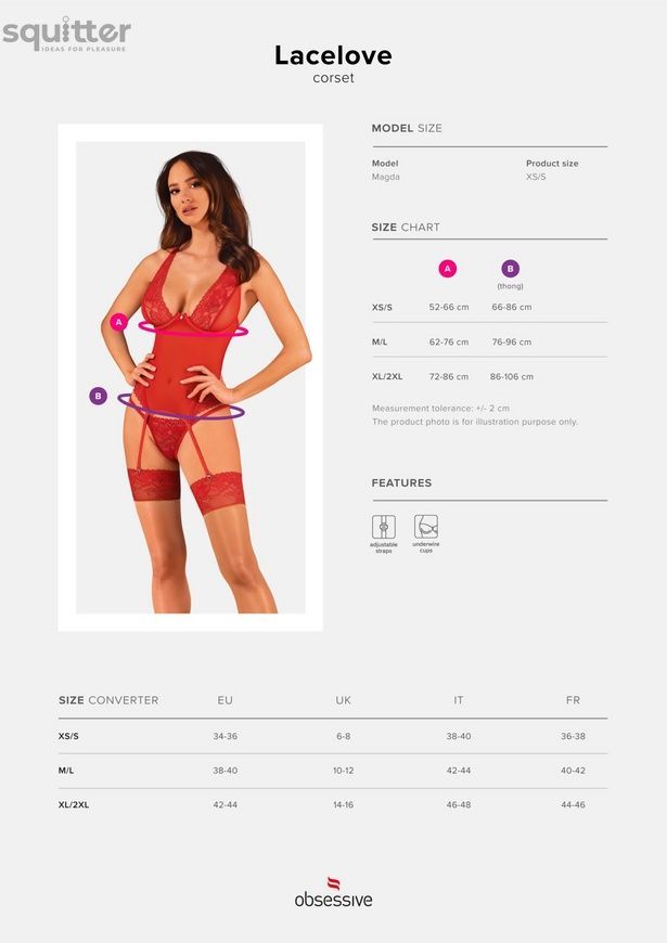 Прозорий корсет Obsessive Lacelove corset M/L Red, мереживо, підв&rsquo;язки для панчіх SO8650 - онлайн-сексшоп Сквітер