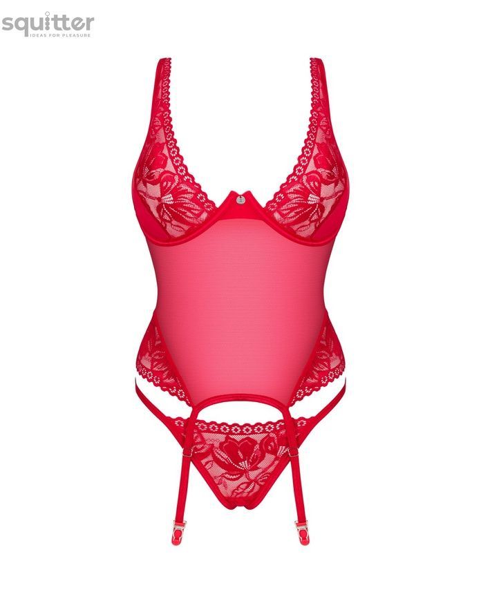 Прозорий корсет Obsessive Lacelove corset M/L Red, мереживо, підв&rsquo;язки для панчіх SO8650 - онлайн-сексшоп Сквітер