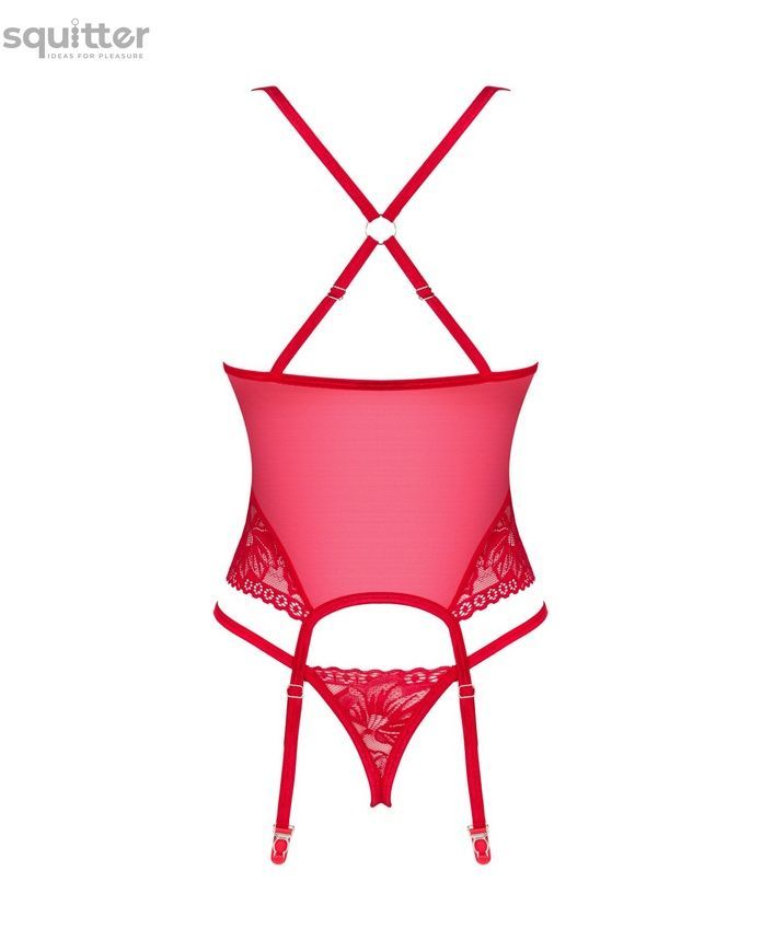 Прозорий корсет Obsessive Lacelove corset M/L Red, мереживо, підв&rsquo;язки для панчіх SO8650 - онлайн-сексшоп Сквітер