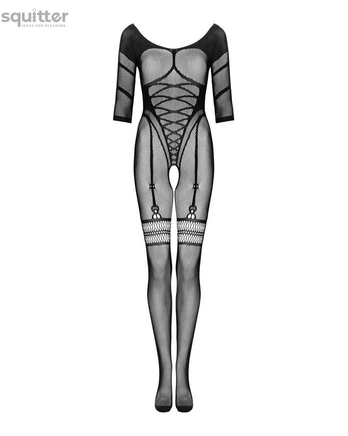 Сетчатый бодистокинг с имитацией подвязок Obsessive Bodystocking G329 S/M/L, black, с доступом SO7693 - онлайн-сексшоп Сквитер