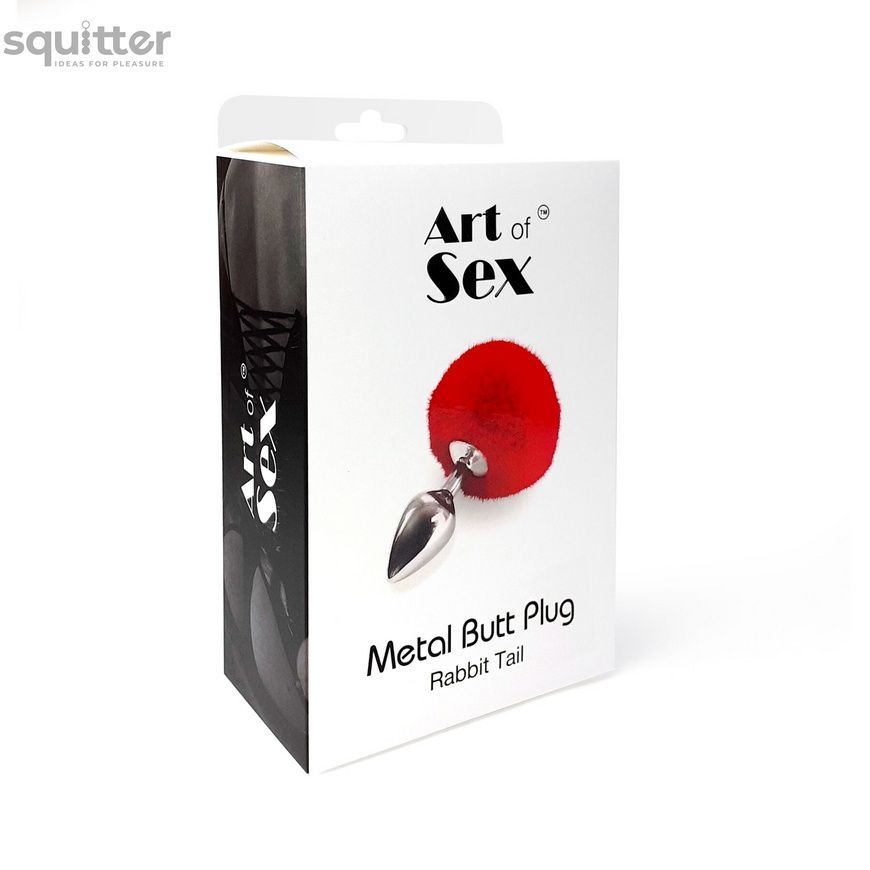 Металева анальна пробка М Art of Sex - Metal Butt plug Rabbit Tail Red, діаметр 3,4 см SO6963 - онлайн-сексшоп Сквітер