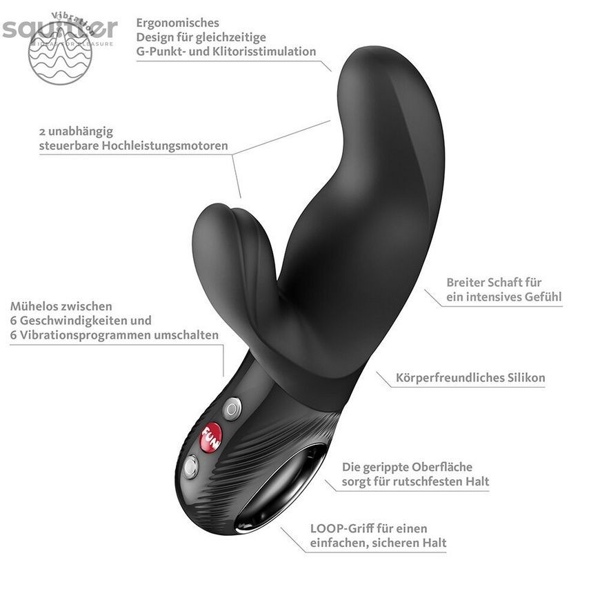 Вібратор-кролик Fun Factory MISS BI Black, 2 незалежні мотори, діаметр 4,2 см SX4301 - онлайн-сексшоп Сквітер