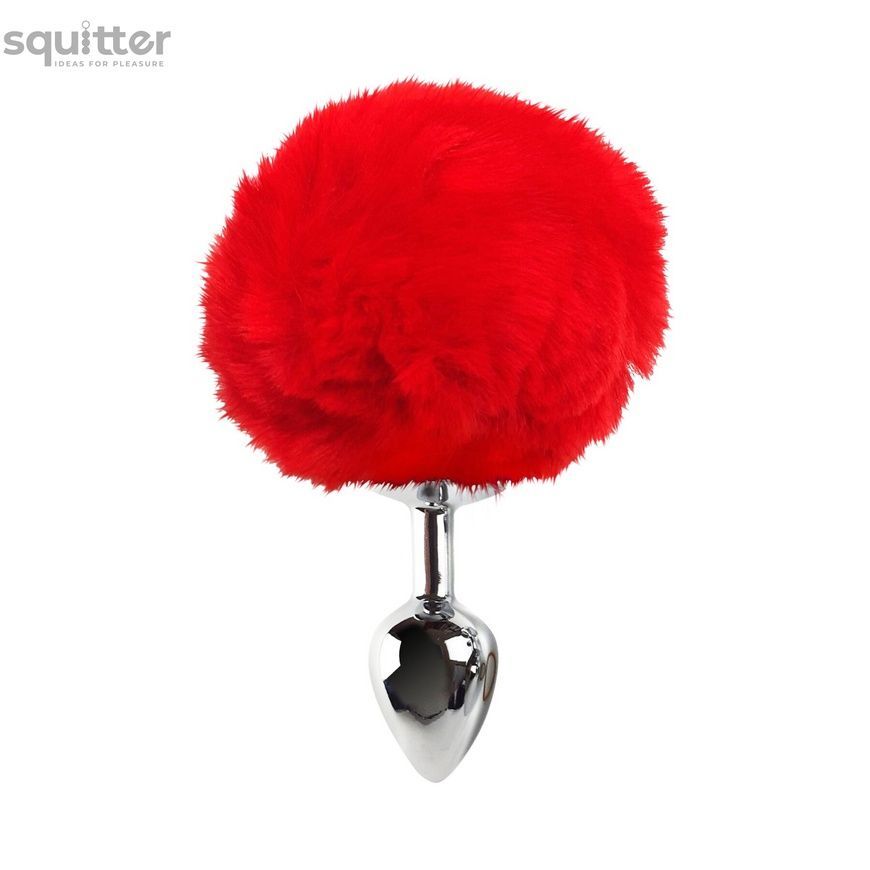 Металева анальна пробка М Art of Sex - Metal Butt plug Rabbit Tail Red, діаметр 3,4 см SO6963 - онлайн-сексшоп Сквітер