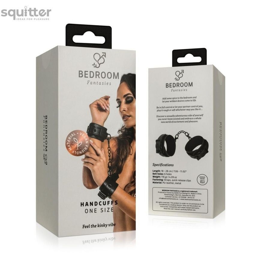 Наручники Bedroom Fantasies: Faux Leather Handcuffs One Size, чорні SO8803 - онлайн-сексшоп Сквітер