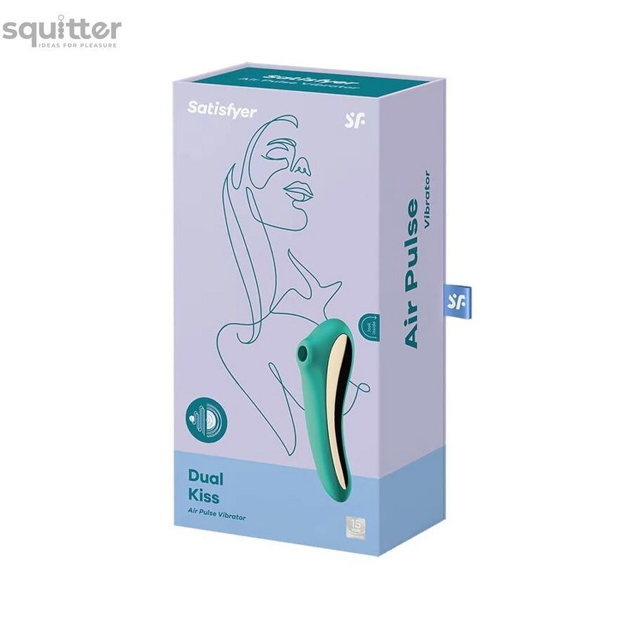 Вакуумный стимулятор с вибрацией Satisfyer Dual Kiss Green SO6116 - онлайн-сексшоп Сквитер