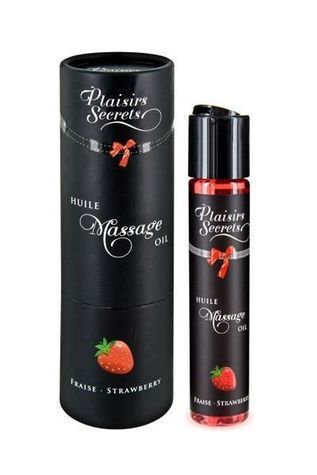 Масажна олія Plaisirs Secrets Strawberry (59 мл) з афродизіаками, їстівна, подарункове паковання SO1842 - онлайн-сексшоп Сквітер