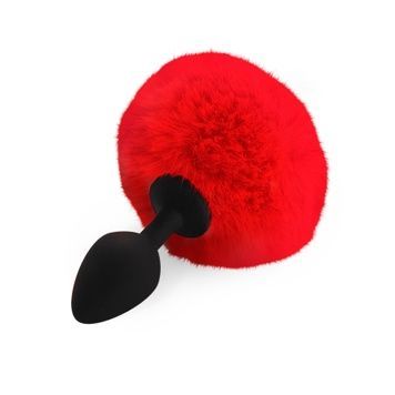 Силіконова анальна пробка М Art of Sex - Silicone Butt plug Rabbit Tail Red, діаметр 3,5 см SO6964 - онлайн-сексшоп Сквітер
