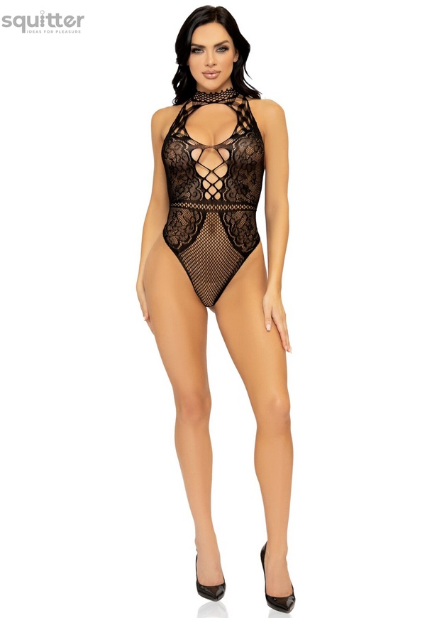 Leg Avenue Net and lace halter bodysuit OS Black SO7898 фото