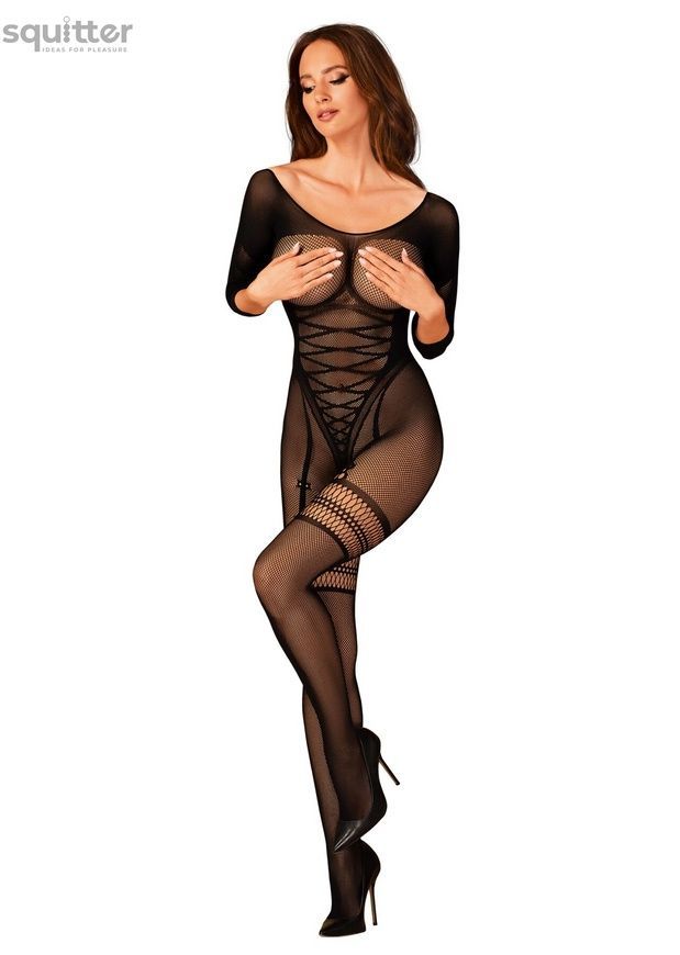 Сітчастий бодістокінг з імітацією підв&rsquo;язок Obsessive Bodystocking G329 XL/XXL, black, з доступом SO7694 - онлайн-сексшоп Сквітер