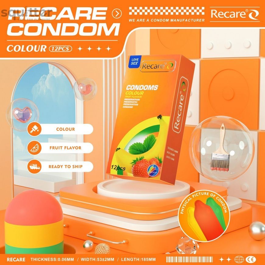Презервативи Recare Color Fruit Flavour Condoms 12 шт, аромати: м'ята, банан, полуниця SX3323 - онлайн-сексшоп Сквітер