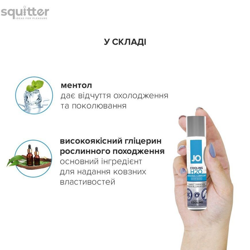 Охолоджувальна змазка на водній основі JO H2O COOLING (30 мл) з ментолом, рослинний гліцерин SO1450 - онлайн-сексшоп Сквітер