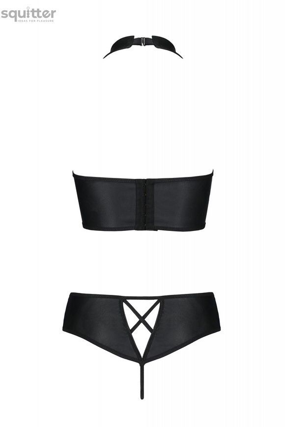 Комплект з екошкіри Passion NANCY BIKINI 6XL/7XL black, бра та трусики з імітацією шнурівки SO7103 - онлайн-сексшоп Сквітер