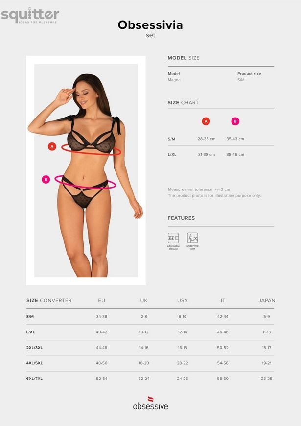 Полупрозрачный эротический комплект Obsessive Obsessivia 2pcs set black L/XL, бюстгальтер и трусики, SO7298 - онлайн-сексшоп Сквитер