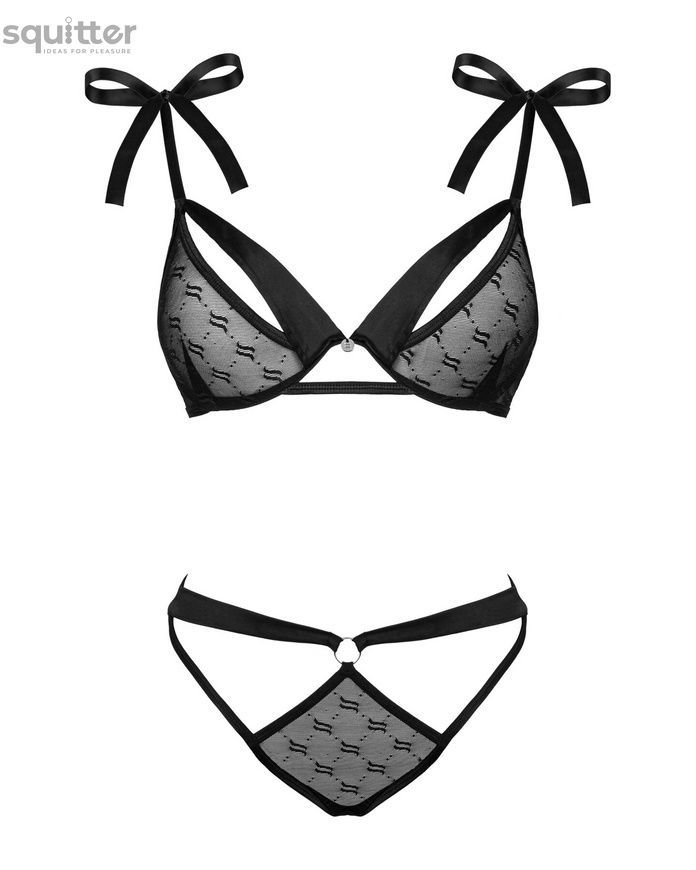 Полупрозрачный эротический комплект Obsessive Obsessivia 2pcs set black L/XL, бюстгальтер и трусики, SO7298 - онлайн-сексшоп Сквитер