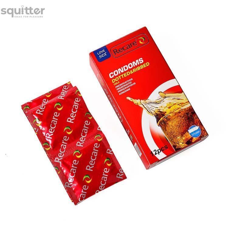 Презервативи Recare Cola Dotted&Ribbed Condoms 12 шт, з пухирцями та ребрами, аромат: Кола SX3324 - онлайн-сексшоп Сквітер