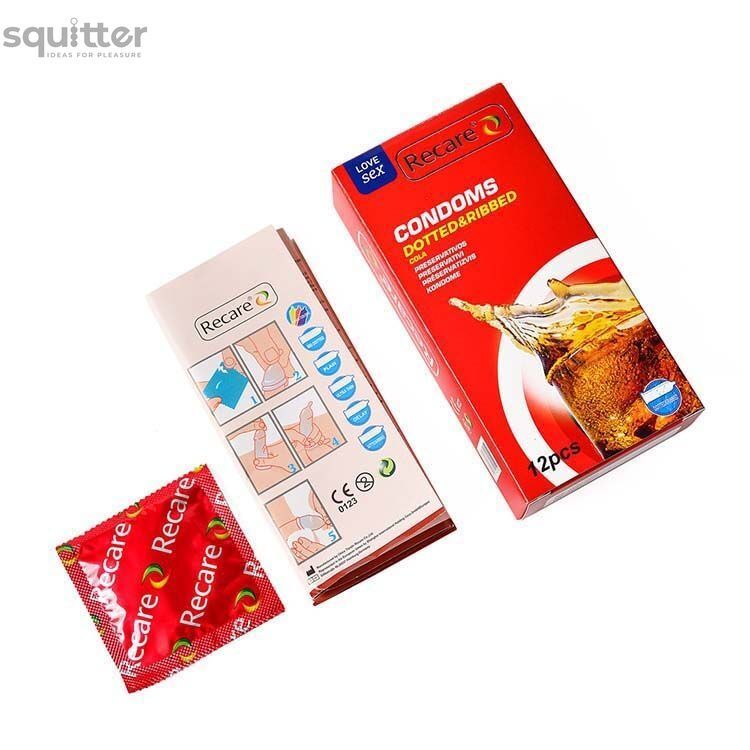 Презервативи Recare Cola Dotted&Ribbed Condoms 12 шт, з пухирцями та ребрами, аромат: Кола SX3324 - онлайн-сексшоп Сквітер
