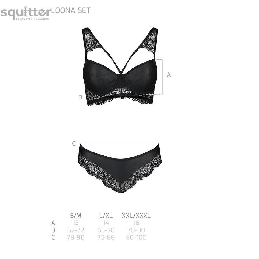 Комплект из эко-кожи с кружевом Loona Set black S/M - Passion, бра и трусики SO5362 - онлайн-сексшоп Сквитер
