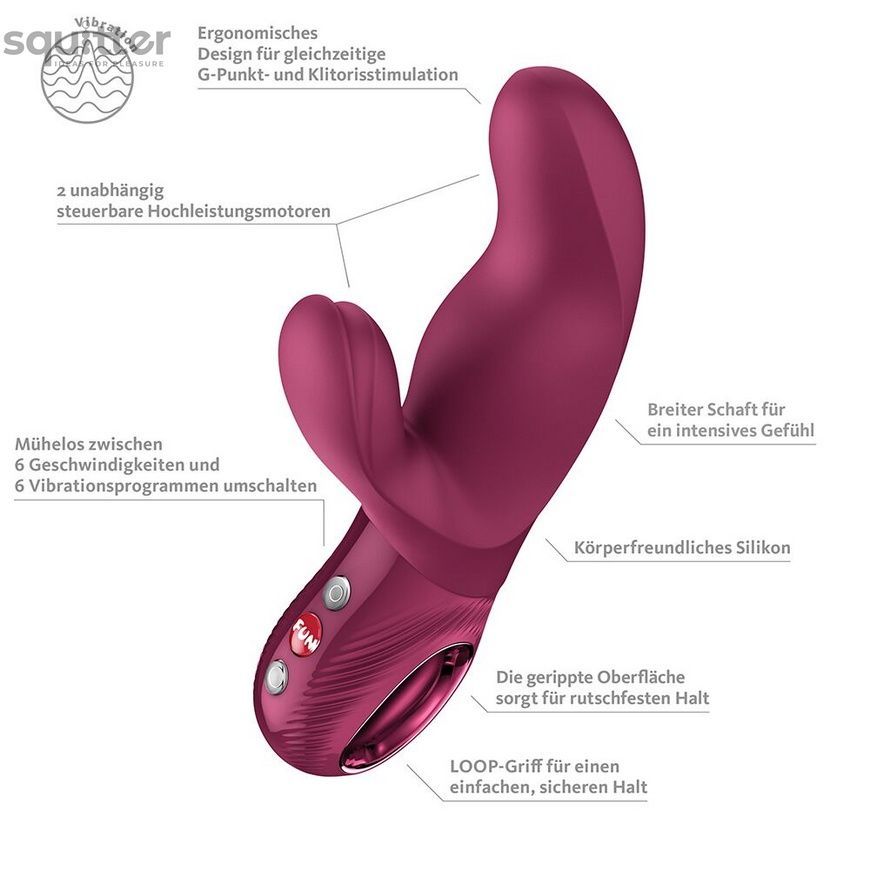 Вібратор-кролик Fun Factory MISS BI Wine Red, 2 незалежні мотори, діаметр 4,2 см SX4244 - онлайн-сексшоп Сквітер