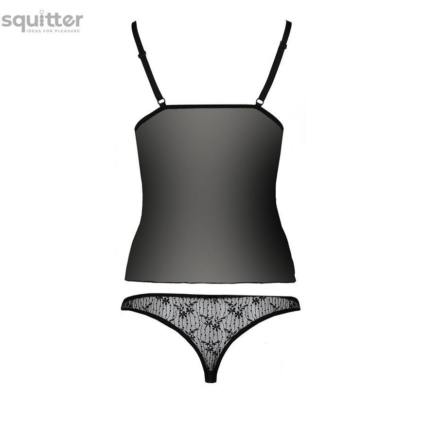 Комплект белья MELISSA SET black S/M - Passion: лиф-сорочка со шнуровкой и трусики EL15905 - онлайн-сексшоп Сквитер