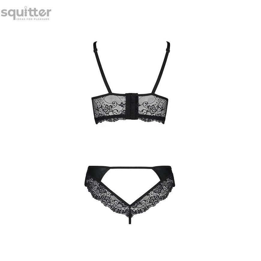 Комплект из эко-кожи с кружевом Loona Set black S/M - Passion, бра и трусики SO5362 - онлайн-сексшоп Сквитер