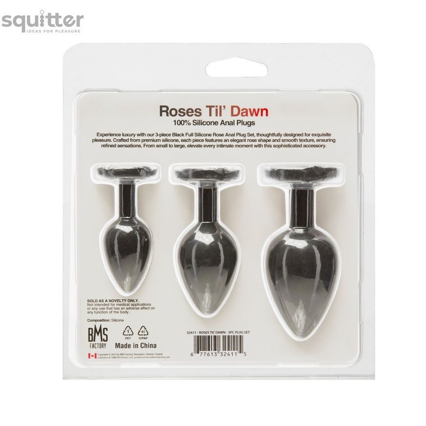 Набір силіконових анальних пробок BMS Roses Til&rsquo; Dawn Silicone Anal Plug Kit Starter Kit Black SX3150 - онлайн-сексшоп Сквітер