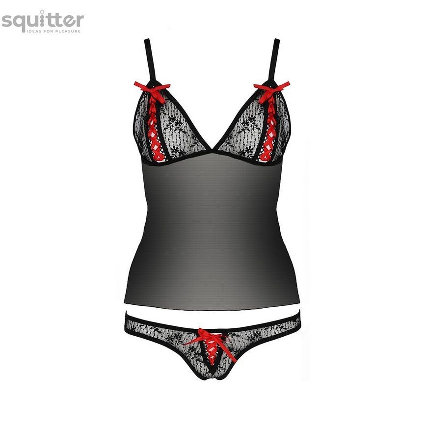 Комплект белья MELISSA SET black S/M - Passion: лиф-сорочка со шнуровкой и трусики EL15905 - онлайн-сексшоп Сквитер